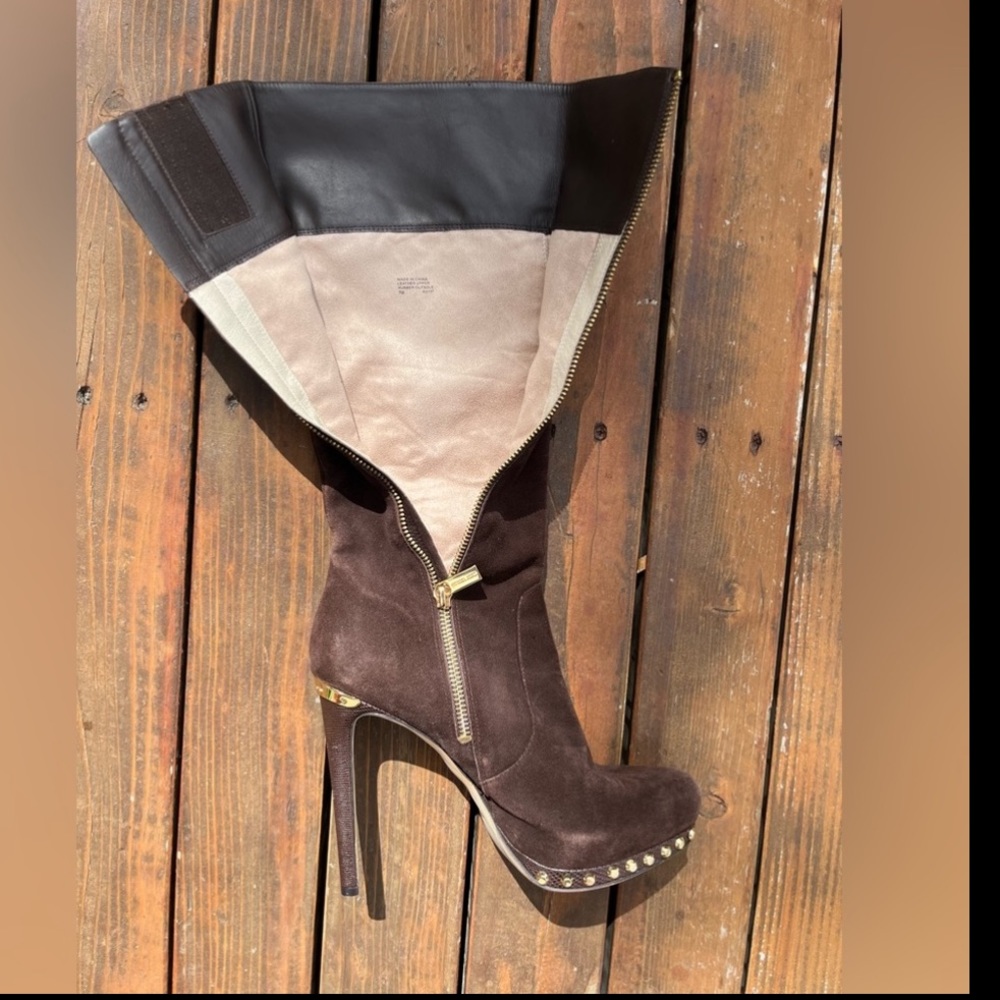 Micheal Kors Brown Suede Gold Studded Boots - Picture 3 of 15